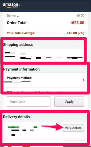amazon change shipping address, payment method, delivery details