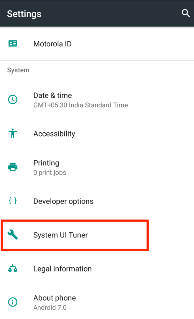 settings, system UI tuner
