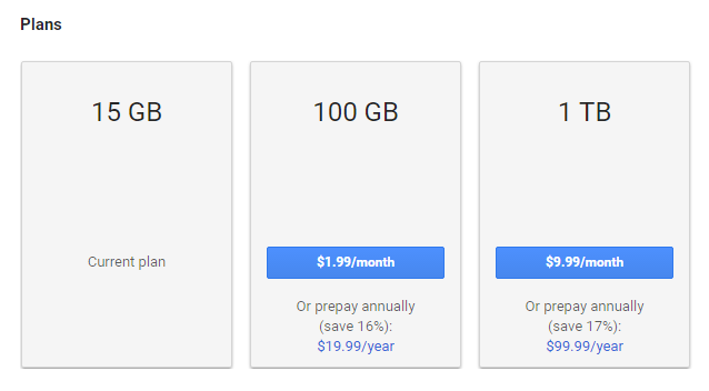 google drive plans 100GB 1TB