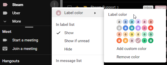 gmail filter colour change