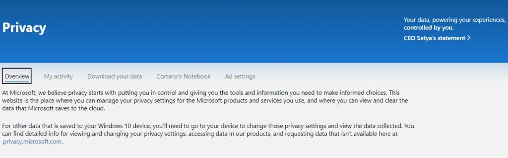 Microsoft Privacy dashboard